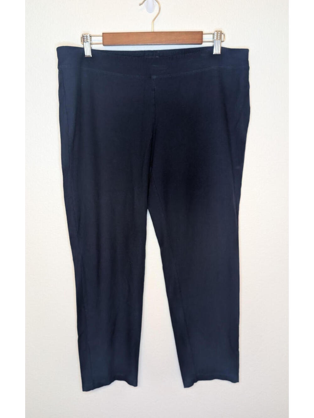 Eileen Fisher Women's Sz L Navy Blue Pull-On Straight Leg Pants Made in USA